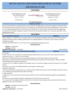 BUTTE COUNTY ONE-STOP EMPLOYMENT CENTERS JOB POSTING FLYER 10/16/2014