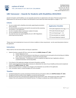UBC Vancouver – Awards for Students with Disabilities 2014/2015