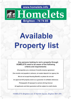 Available Property list www.homelets.info Brighton - 74 74 85