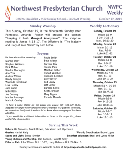 Weekly Lectionary Sunday Worship October 19, 2014