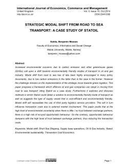 STRATEGIC MODAL SHIFT FROM ROAD TO SEA