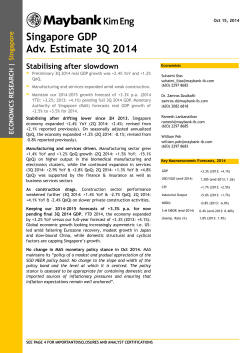Singapore GDP Adv. Estimate 3Q 2014  Stabilising after slowdown