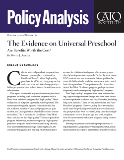 PolicyAnalysis C The Evidence on Universal Preschool Are Benefits Worth the Cost?