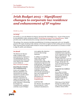 Irish Budget 2015 – Significant changes to corporate tax residence