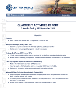 QUARTERLY ACTIVITIES REPORT  3 Months Ending 30 September 2014