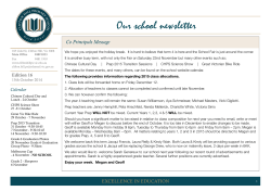 Our school newsletter Co Principals Message