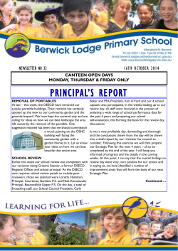 PRINCIPAL’S REPORT  NEWSLETTER N0 32 16TH OCTOBER 2014