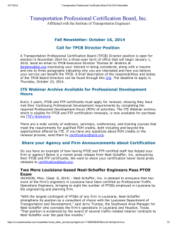 Transportation Professional Certification Board, Inc. Fall Newsletter: October 16, 2014