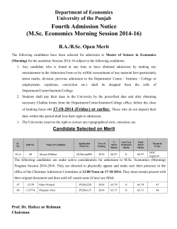 Fourth Admission Notice (M.Sc. Economics Morning Session 2014-16) Department of Economics