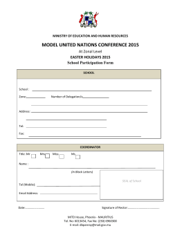 MODEL UNITED NATIONS CONFERENCE 2015 At Zonal Level EASTER HOLIDAYS 2015