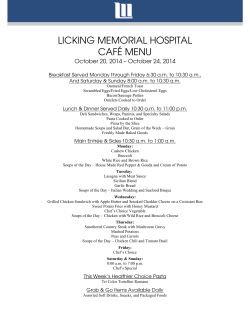 LICKING MEMORIAL HOSPITAL CAFÉ MENU October 20, 2014 – October 24, 2014