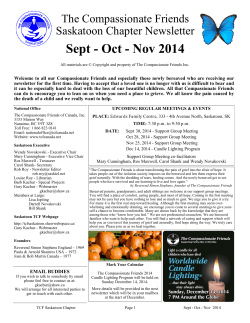 Sept - Oct - Nov 2014 The Compassionate Friends Saskatoon Chapter Newsletter