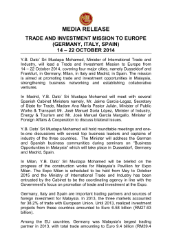 MEDIA RELEASE TRADE AND INVESTMENT MISSION TO EUROPE (GERMANY, ITALY, SPAIN)