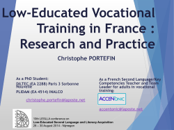 Low-Educated Vocational Training in France : Research and Practice Christophe PORTEFIN