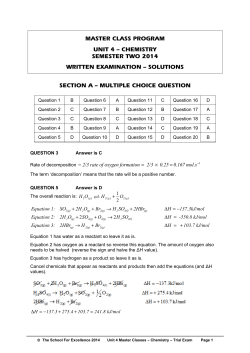 MASTER CLASS PROGRAM UNIT 4 — CHEMISTRY SEMESTER TWO 2014