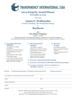2014 Integrity Award Dinner James D. Wolfensohn Raytheon November 3, 2014