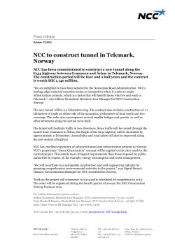 NCC to construct tunnel in Telemark, Norway Press release
