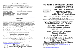 St. John’s Methodist Church. Welcome to Worship 10:30 a.m. October 19