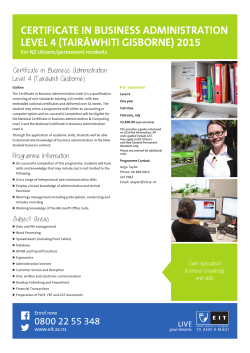 CERTIFICATE IN BUSINESS ADMINISTRATION LEVEL 4 (TAIRÄWHITI GISBORNE) 2015