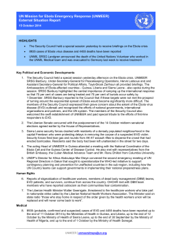 UN Mission for Ebola Emergency Response (UNMEER) External Situation Report