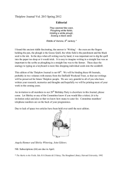 Thriplow Journal Vol. 20/3 Spring 2012 Editorial