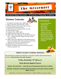 October Calendar In This Issue October 2014 46 Churches in Fellowship, on Mission.