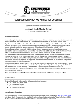 COLLEGE INFORMATION AND APPLICATION GUIDELINES Assistant Head of Senior School