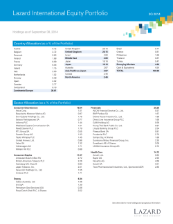 Lazard International Equity Portfolio 3Q 2014 Holdings as of September 30, 2014