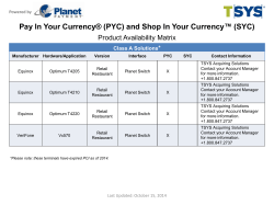 Pay In Your Currency® (PYC) and Shop In Your Currency™ (SYC) Product Availability Matrix * Class A Solutions