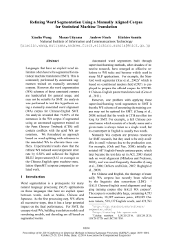 Refining Word Segmentation Using a Manually Aligned Corpus Xiaolin Wang Masao Utiyama