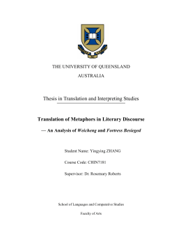 Translation of Metaphors in Literary Discourse THE UNIVERSITY OF QUEENSLAND
