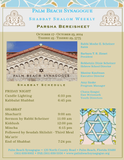 Palm Beach Synagogue October 17– October 23, 2014
