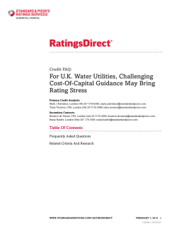 For U.K. Water Utilities, Challenging Cost-Of-Capital Guidance May Bring Rating Stress Credit FAQ: