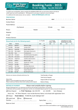 Booking Form - 2015  Ph: