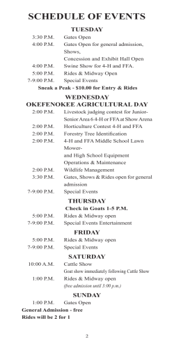 SCHEDULE OF EVENTS TUESDAY