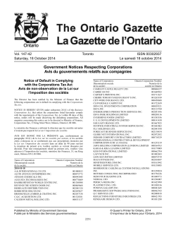 Government Notices Respecting Corporations Avis du gouvernements relatifs aux compagnies Vol. 147-42 Toronto