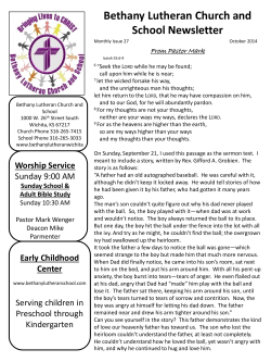 Bethany Lutheran Church and School Newsletter From Pastor Mark