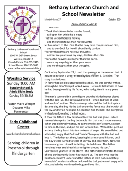 Bethany Lutheran Church and School Newsletter From Pastor Mark