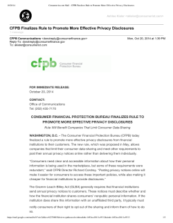 CFPB  Finalizes  Rule  to  Promote  More  Effective  Privacy  Disclosures