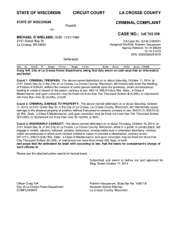 STATE OF WISCONSIN CIRCUIT COURT LA CROSSE COUNTY CRIMINAL COMPLAINT