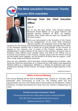 The West Lancashire Freemasons’ Charity Autumn 2014 newsletter Officer