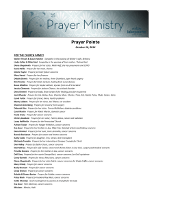 Prayer Pointe  October 16, 2014 FOR THE CHURCH FAMILY