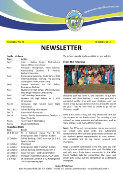 NEWSLETTER From the Principal Inside this Issue