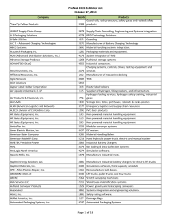ProMat 2015 Exhibitor List October 17, 2014