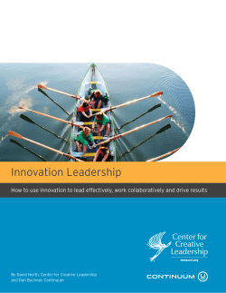 Innovation Leadership By David Horth, Center for Creative Leadership