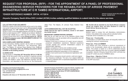 REQUEST FOR PROPOSAL (RFP) – FOR THE APPOINTMENT OF A... ENGINEERING SERVICE PROVIDERS FOR THE REHABILITATION OF AIRSIDE PAVEMENT