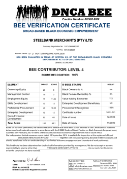 DNCA BEE BEE VERIFICATION CERTIFICATE  BROAD-BASED BLACK ECONOMIC EMPOWERMENT