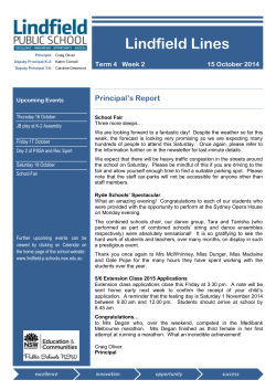 Lindfield Lines Principal’s Report Term 4   Week 2 15 October 2014