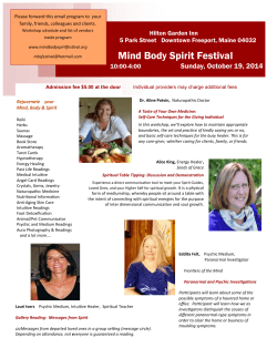 Mind Body Spirit Festival  Sunday, October 19, 2014 Hilton Garden Inn