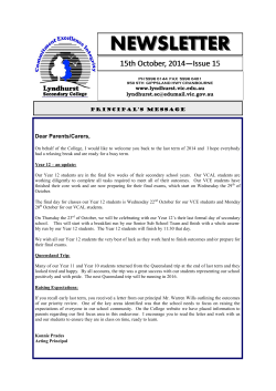 NEWSLETTER  15th October, 2014 Issue 1